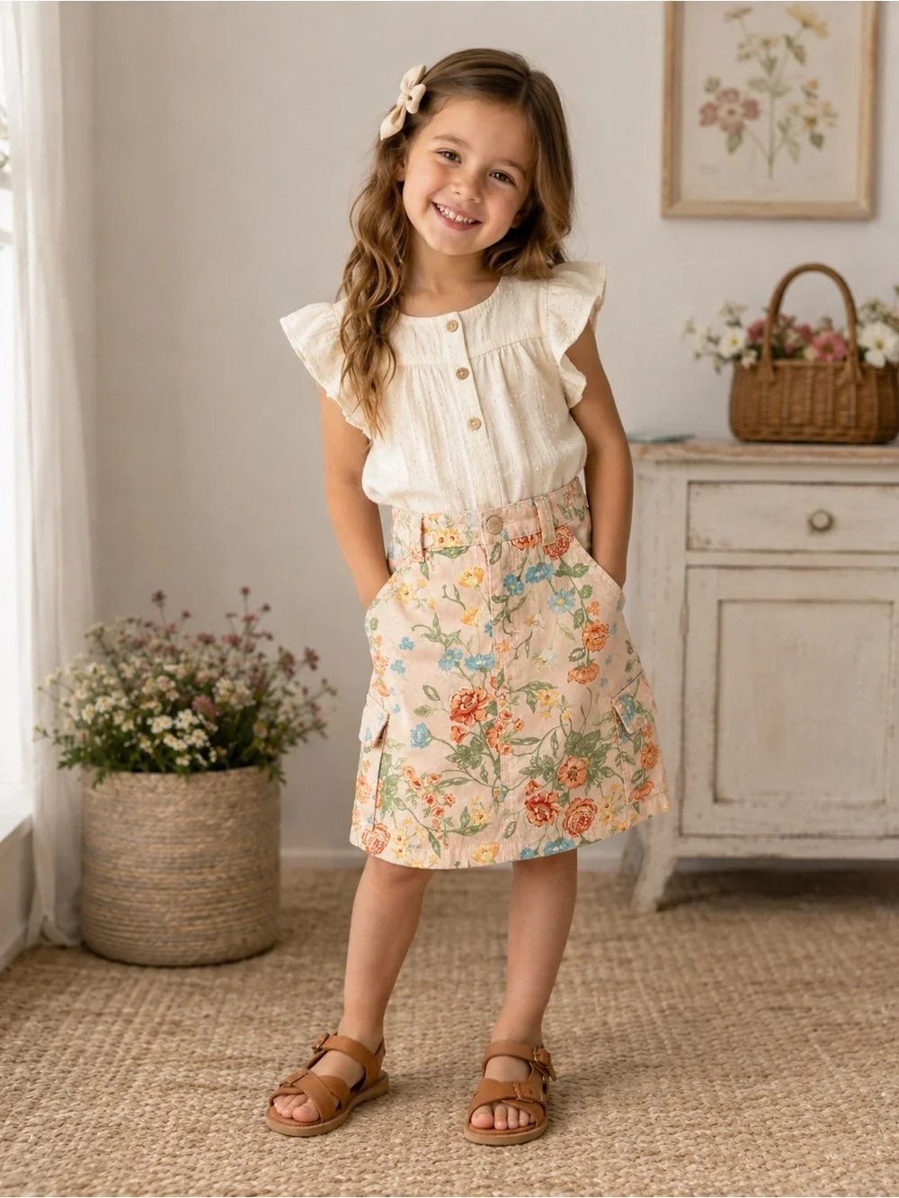 OshKosh Floral Cargo Skirt Size 5 Cottagecore Spring Garden